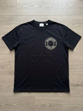 Burberry Black Short Sleeve Tee with Off-White Circular Logo